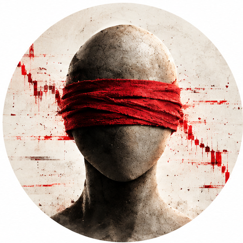 The DENIAL blindfolded stone figure